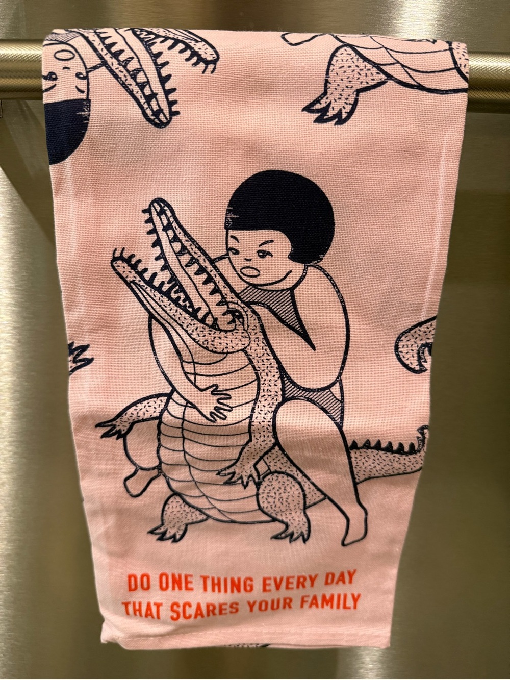 Blue Q Pink Tea Towel with Playful Black Illustration